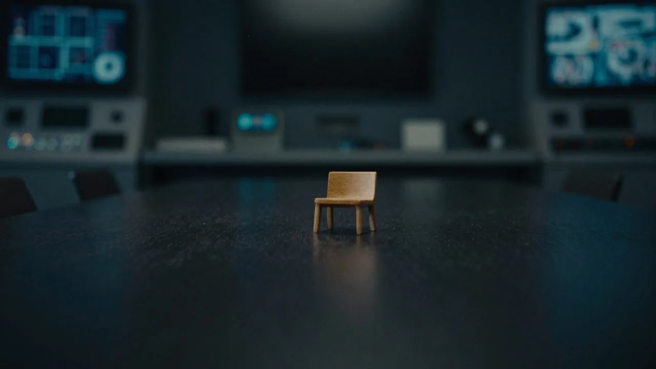 A small stack of unmarked plain paper resting on a polished dark walnut desk under low, directional warm light