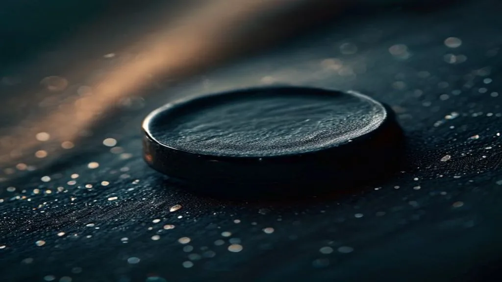A single stamped paper seal lit by a low side light on a dark surface