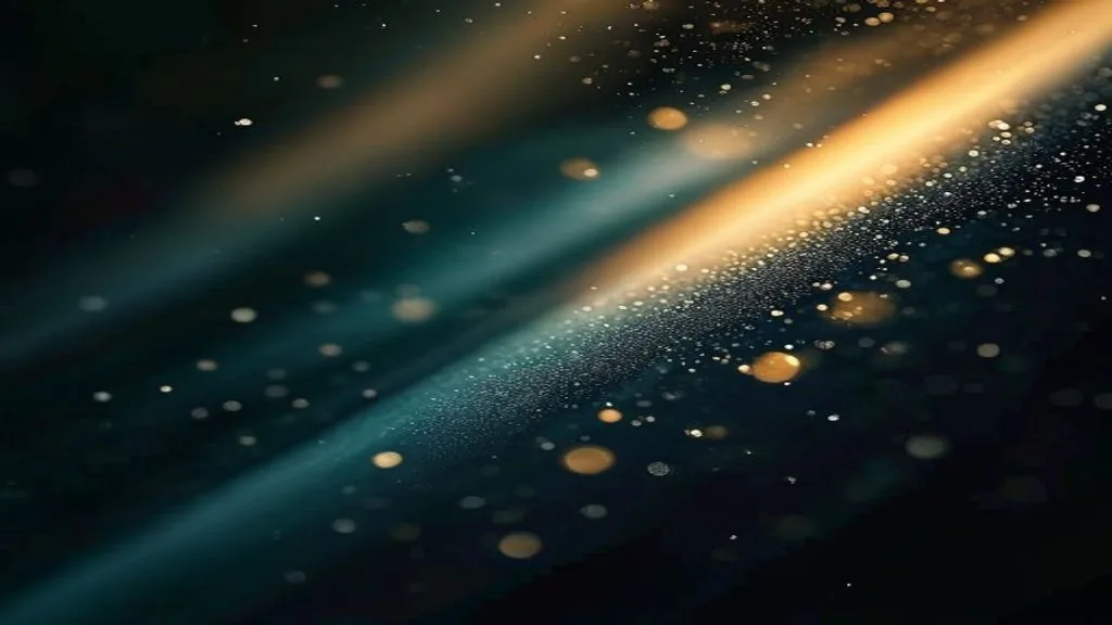 A single beam of light striking a polished metallic surface in low directional light