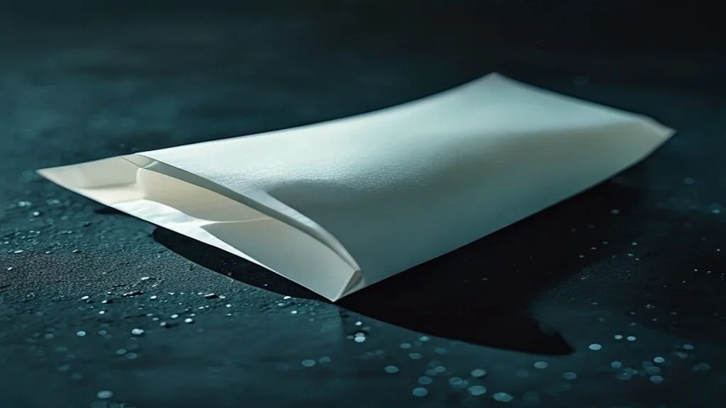 A folded blank cream sheet of paper resting on a dark slate surface under raking light