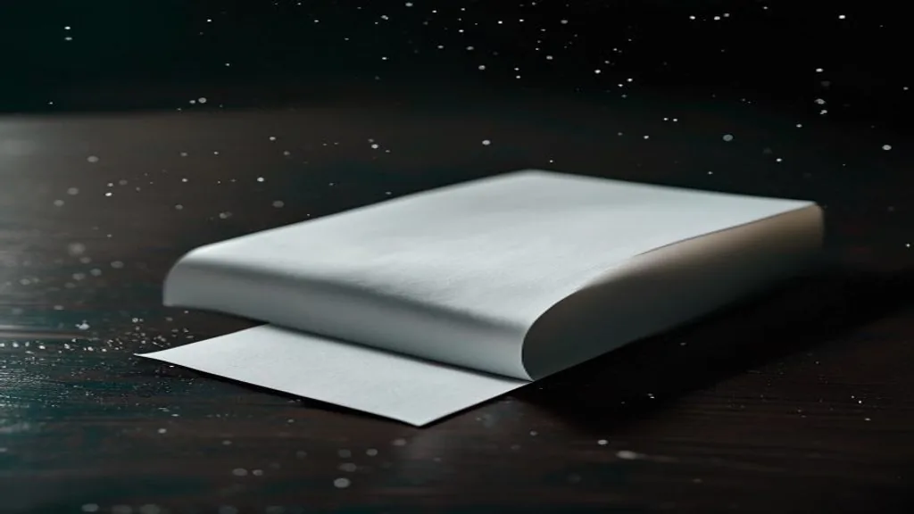 A single sheet of plain paper resting on a dark mahogany desk under strong directional side light.