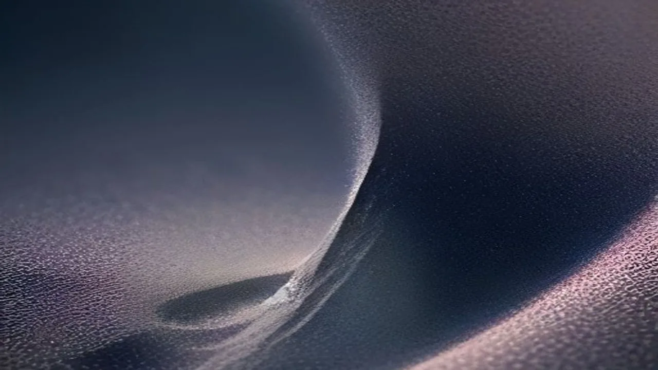 A wind-shaped sand surface in deep navy light with one ridge catching the light